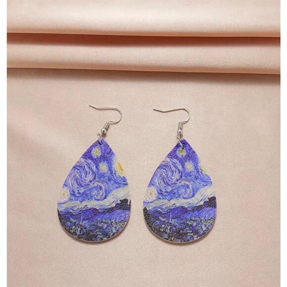 Van Gogh Starry Nights on Teardrop Leatherette Earrings - Picture 5 of 5